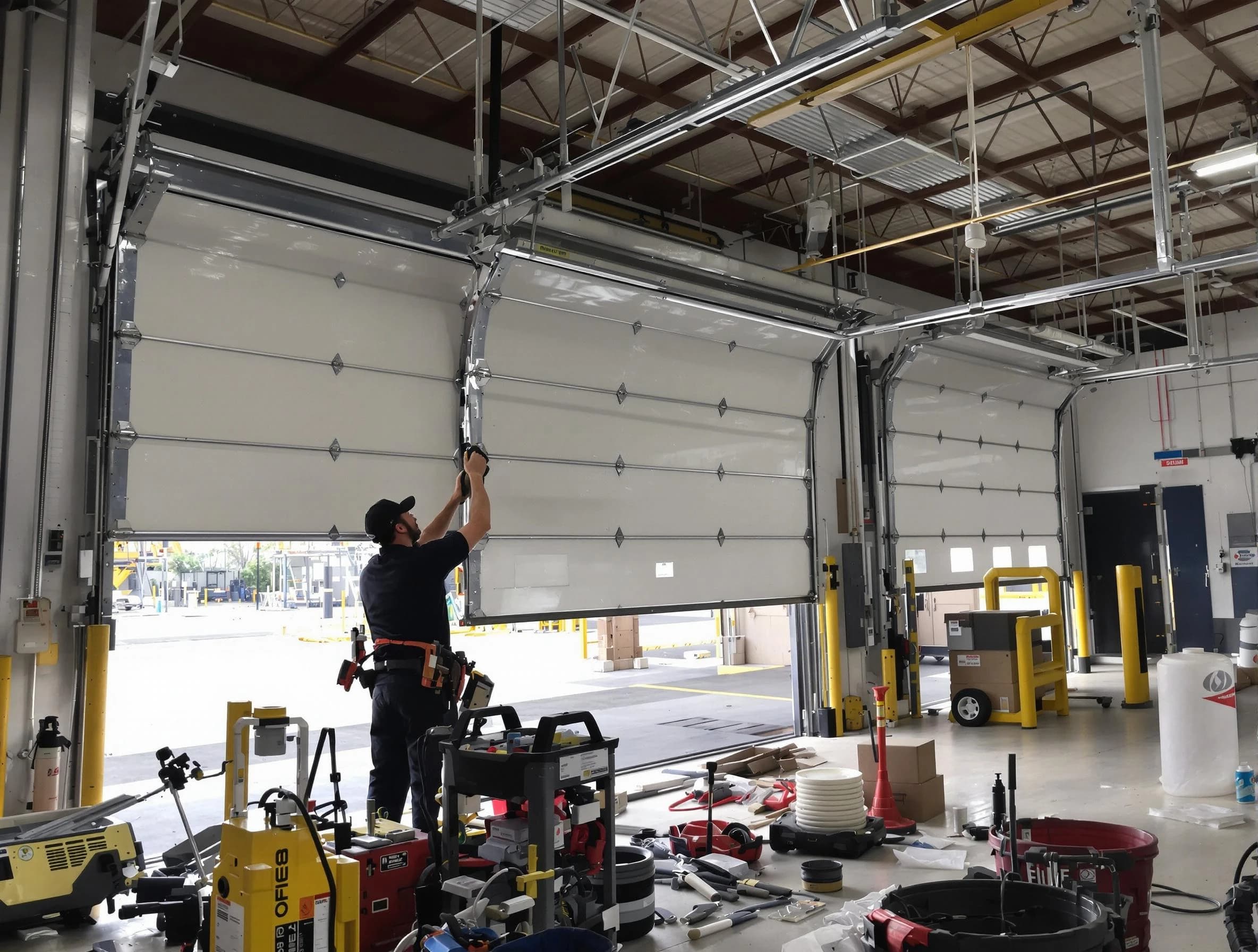 Plymouth Garage Door Repair technician performing commercial garage door repair in Plymouth