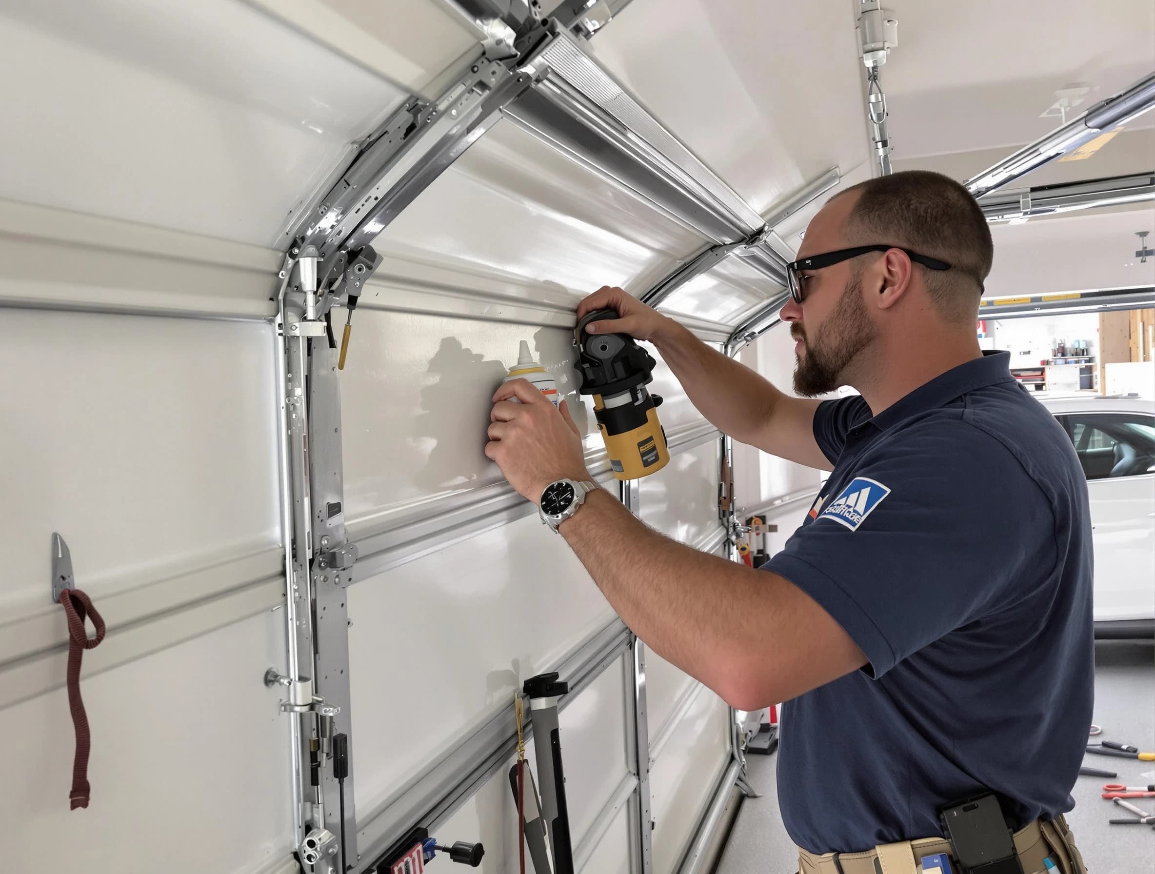 Plymouth Garage Door Repair technician performing comprehensive noise reduction service in Plymouth
