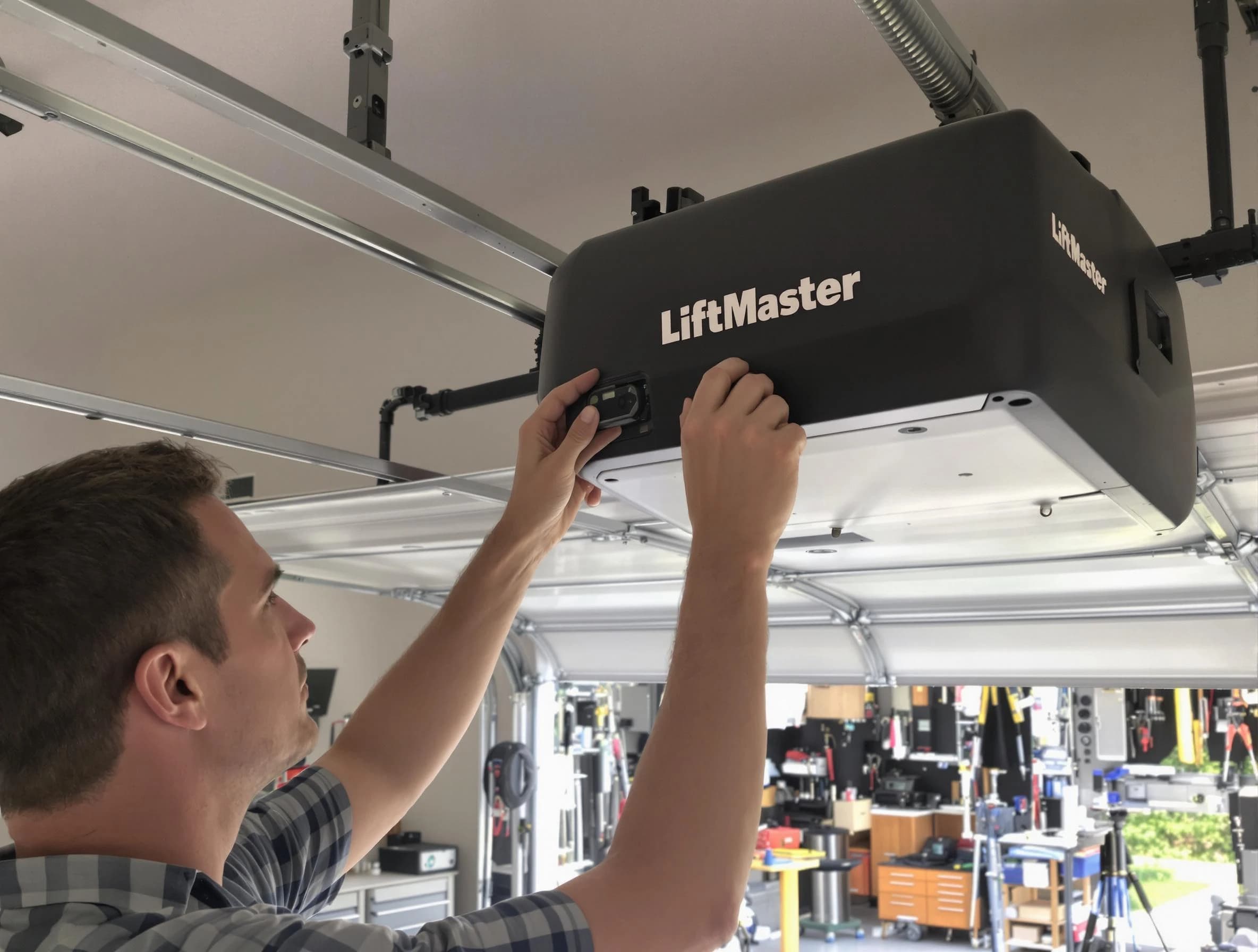 Plymouth Garage Door Repair technician repairing garage door opener in Plymouth