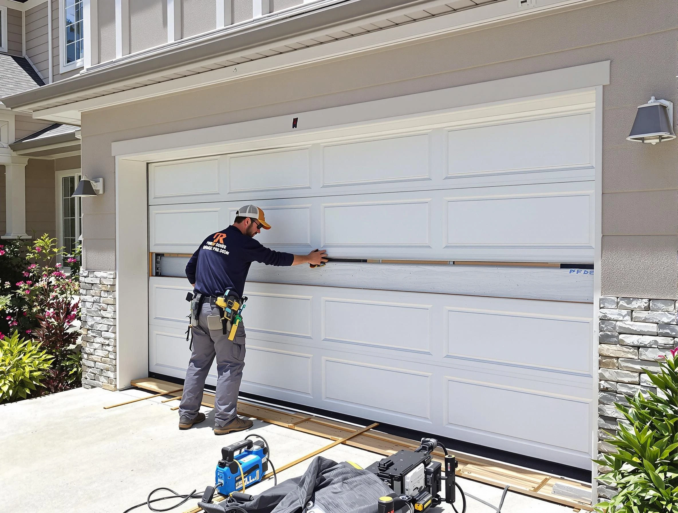 Plymouth Garage Door Repair team performing complete garage door replacement at Plymouth residence